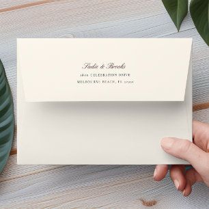 Burgundy Classic Script Return Address Wedding Envelope