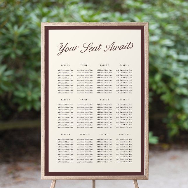 Burgundy Classic Script Wedding Seating Chart (Creator Uploaded)