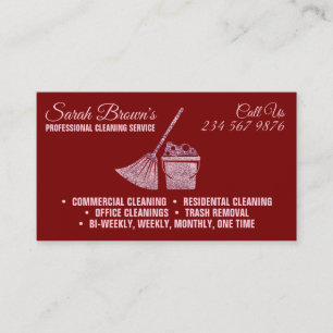 Burgundy Cleaning Service Maid Janitorial sparkle Business Card