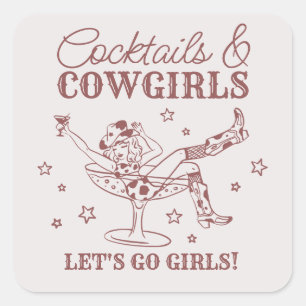 Burgundy Cocktails and Cowgirls Rodeo Bachelorette Square Sticker