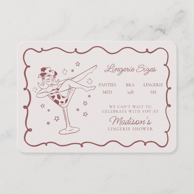 Burgundy Cocktails Cowgirls Lingerie Sizes Insert (Front)