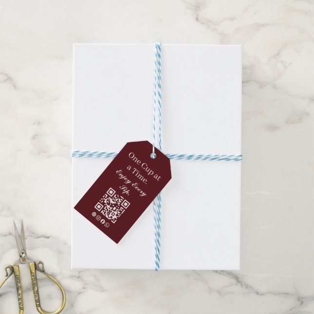 Burgundy Coffee Gift Tag QR Code Enjoy Sip (With Twine)