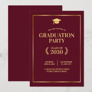 Burgundy College Graduation Party invite, Grad  Invitation