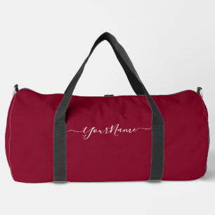burgundy colour-elegant script duffle bag