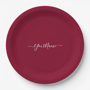 burgundy colour-elegant script  paper plate