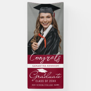 Burgundy Congrats Grad Photo Vertical Graduation Banner