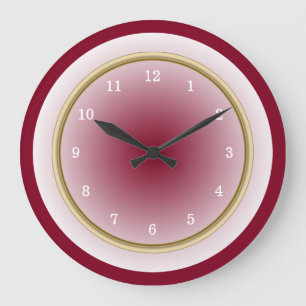 Burgundy Cool White and Faux Gold Trim Large Clock