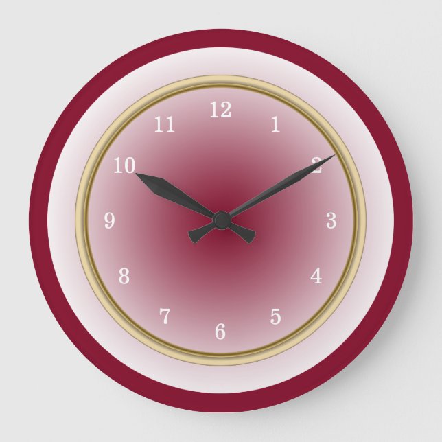 Burgundy Cool White and Faux Gold Trim Large Clock (Front)