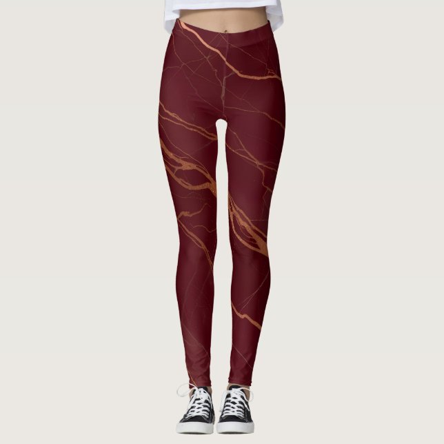 Burgundy & Copper Marble Leggings – Stylish  (Front)