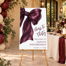 Burgundy Coquette Bow Birthday Party Welcome sign