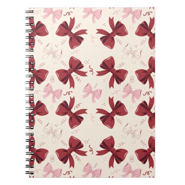 Burgundy Coquette Bow Pattern Notebook (Front)