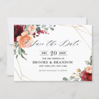 Burgundy Coral Orange Eucalyptus Save the Date