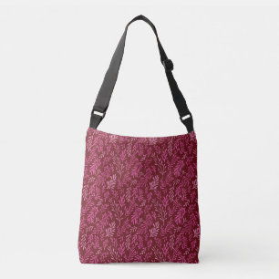 Burgundy Cranberry and Pink Spring Leaf Pattern Crossbody Bag