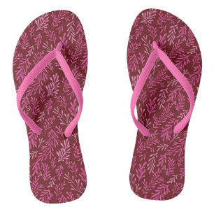 Burgundy Cranberry and Pink Spring Leaf Pattern Flip Flops