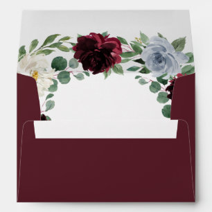 Burgundy Cranberry Dusty Blue Floral Fall Wedding Envelope