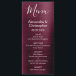 Burgundy Cranberry Modern and Elegant Wedding Menu<br><div class="desc">Burgundy Cranberry Purple Modern Faux Metallic Stainless Steel Wedding Menu. This girly modern Marsala and White Script Wedding Menu can be customized to include the names of the Bride and Groom, the wedding date and the wedding dinner menu options. This Menu is part of a matching wedding collection and additional...</div>