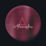 Burgundy Cranberry Monogram Party Plates<br><div class="desc">Burgundy Cranberry Purple Elegant Birthday or Bachelorette Party or Bridal Shower Plates. These Purple Birthday Party or Wedding Plates can be customized to include your initial and first name.</div>