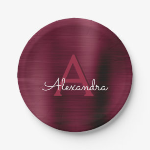 Burgundy Cranberry Monogram Party Plates