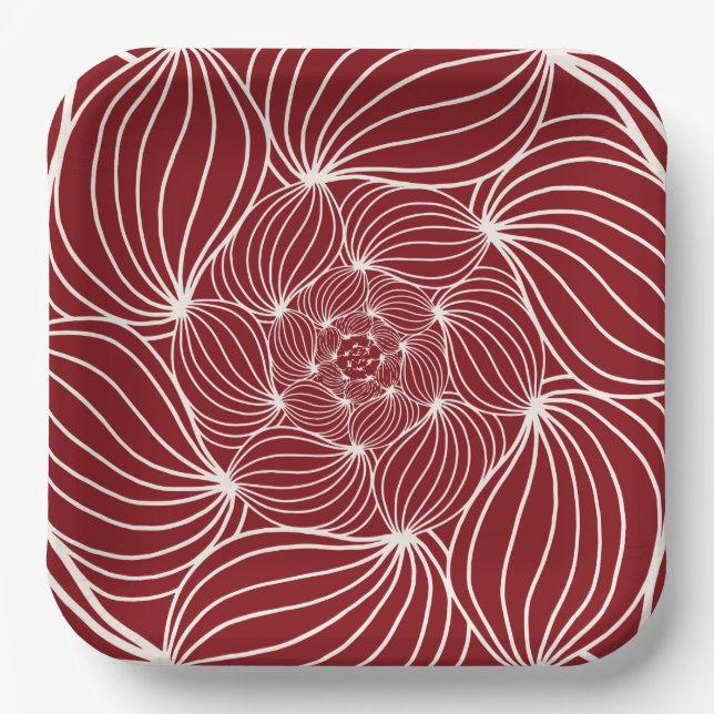 Burgundy cream abstract floral foliage botanical p paper plate (Front)