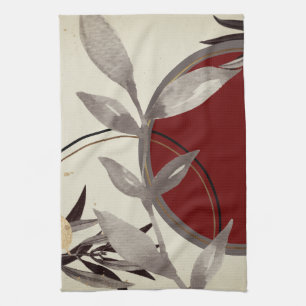 Burgundy & Cream Artistic Watercolor Leaves Kitchen Towel