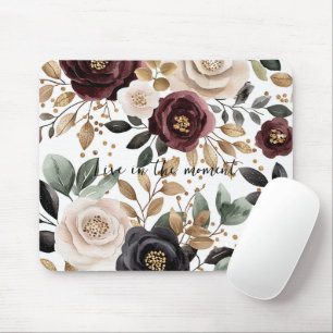 Burgundy Cream Black Floral Mouse Pad
