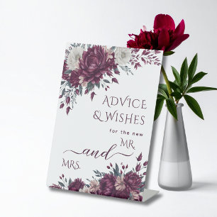 Burgundy Cream Bridal Shower Game Advice Wishes Pedestal Sign