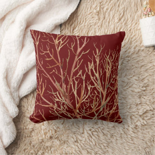 Burgundy & Cream Coral Pattern Throw Pillow