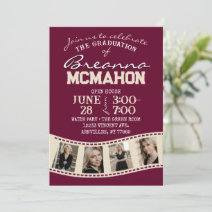 Burgundy & Cream Filmstrip 5 Photo Graduation Invitation