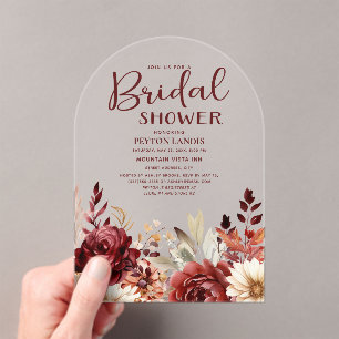 Burgundy Cream Floral Arch Bridal Shower Acrylic Invitations