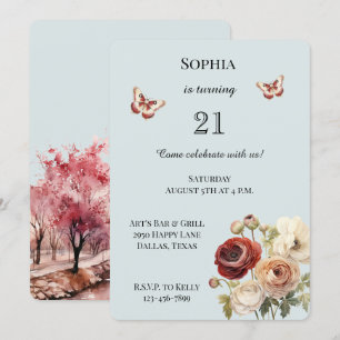 Burgundy Cream Floral Birthday Invitation
