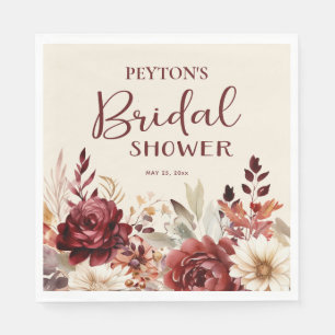 Burgundy Cream Floral Bridal Shower Napkin