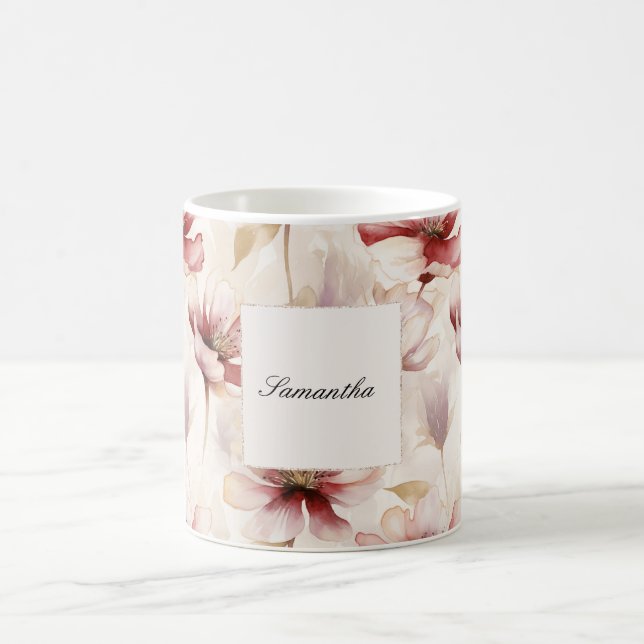 Burgundy Cream Floral   Coffee Mug (Center)
