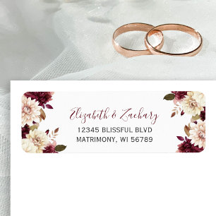 Burgundy Cream Floral Mariage Adresse de retour