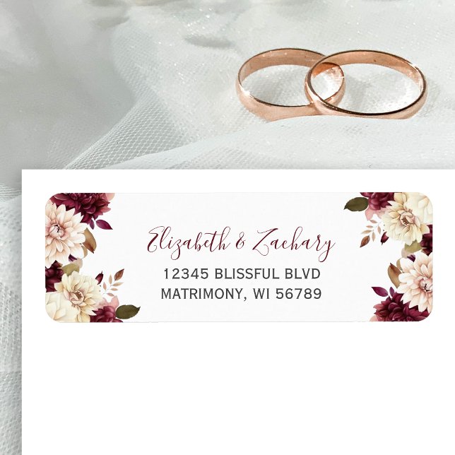 Burgundy Cream Floral Mariage Adresse de retour (Créateur téléchargé)