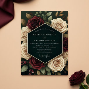 Burgundy Cream Floral Romance Wedding Invitation