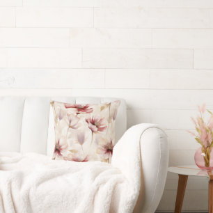 Burgundy Cream Floral Throw Pillow