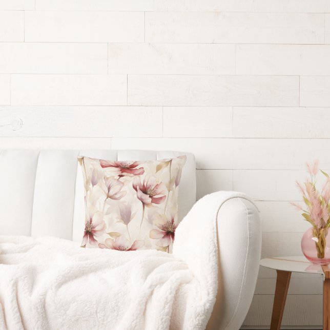 Burgundy Cream Floral Throw Pillow (Couch)