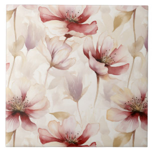 Burgundy Cream Floral Tile