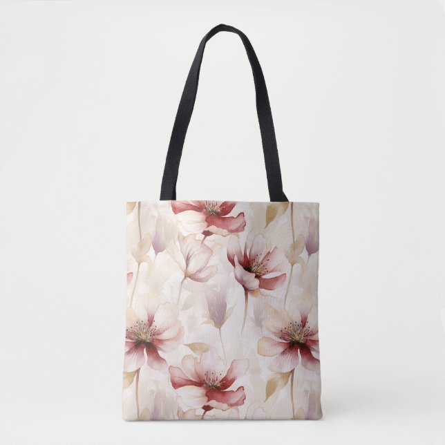 Burgundy Cream Floral   Tote Bag (Front)