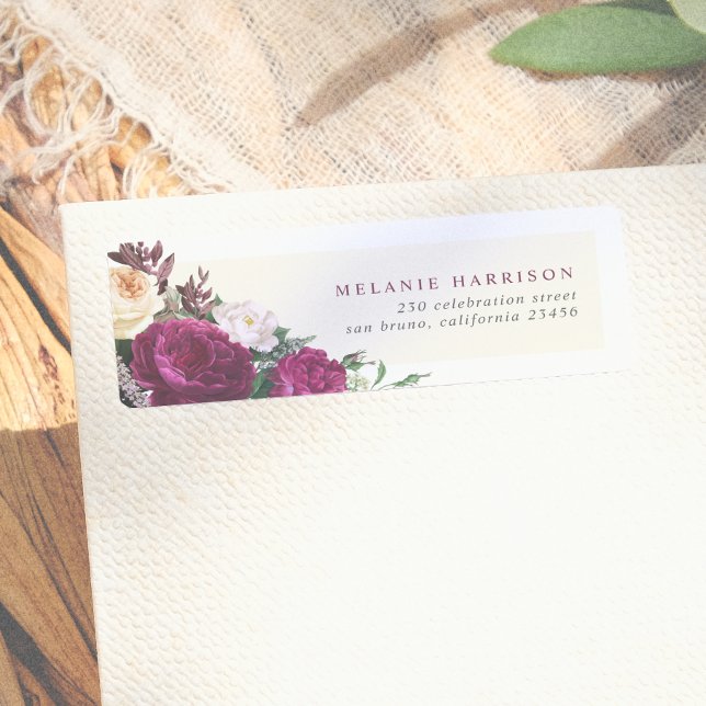 Burgundy & Cream Flowers Custom Return Address (Creator Uploaded)