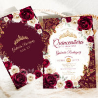 Burgundy Cream Gold Floral Chic Quinceanera