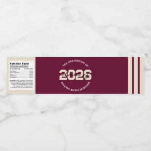 Burgundy & Cream Graduation Water Bottle Labels