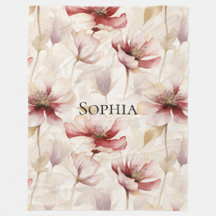 Burgundy Cream Lavender Floral Bridal Shower Fleece Blanket