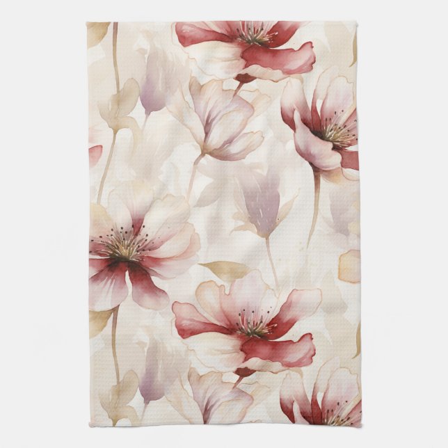 Burgundy Cream Lavender Floral Bridal Shower Kitchen Towel (Vertical)