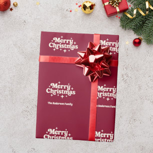 Burgundy cream Merry Christmas favour Wrapping Paper