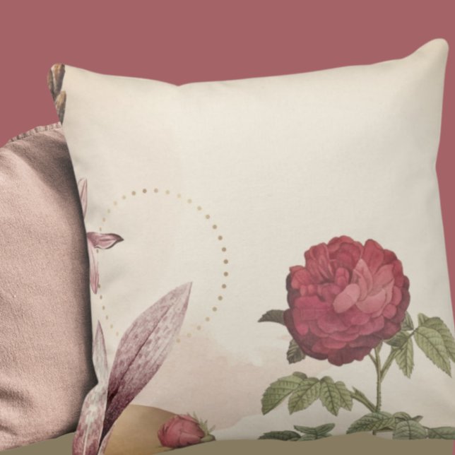 Burgundy & Cream Minimalist Floral Design Throw Pillow (Creator Uploaded)