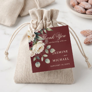 Burgundy Cream Peony Winter Wedding Thank You Favour Tags