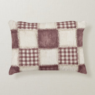 Burgundy Cream Plaid Stripes Accent Pillow