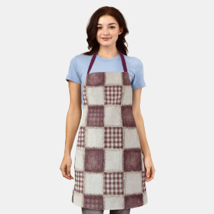 Burgundy Cream Plaid Stripes   Apron