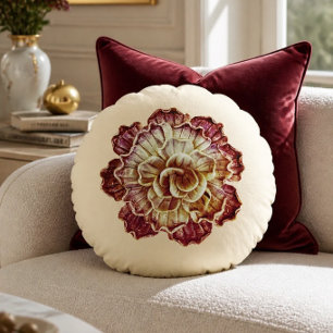 Burgundy & Cream (Primary) Rosette Elegance Round Pillow